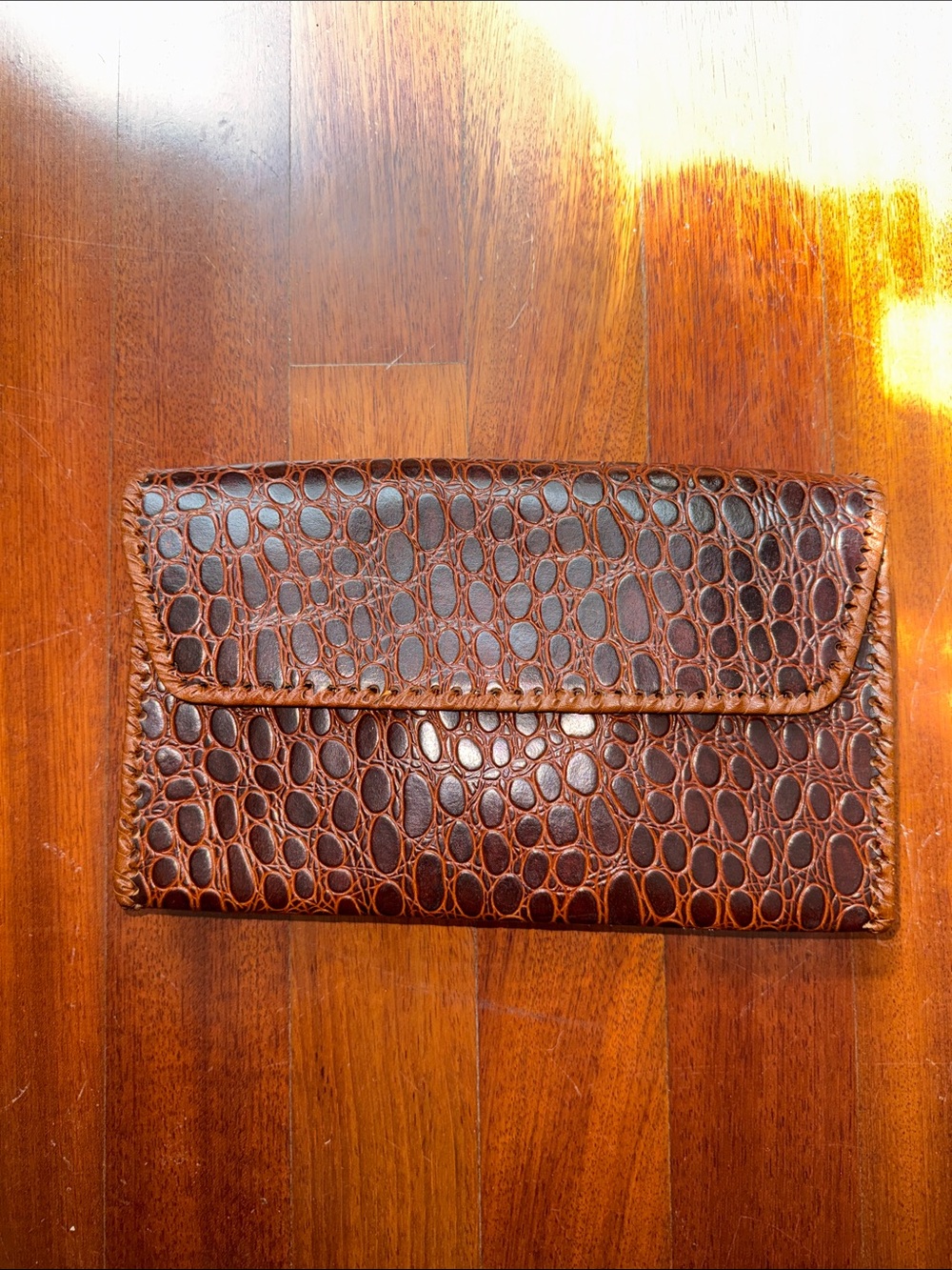 Brown Croc-Embossed Leather Purse
